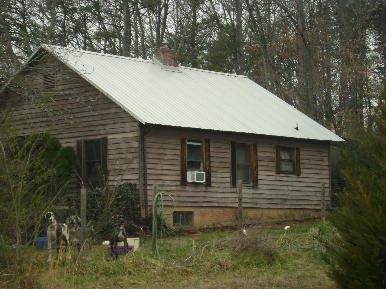 White metal roof on an old wood sided farmhouse, from a Asphalt Shingle Roof Repair job in Caseyville